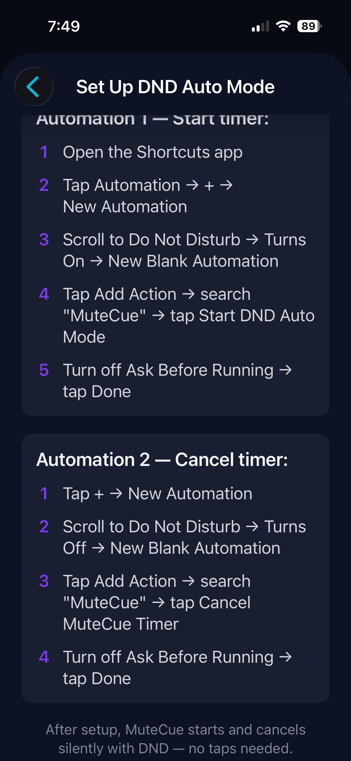 iOS — guided Focus mode automation setup